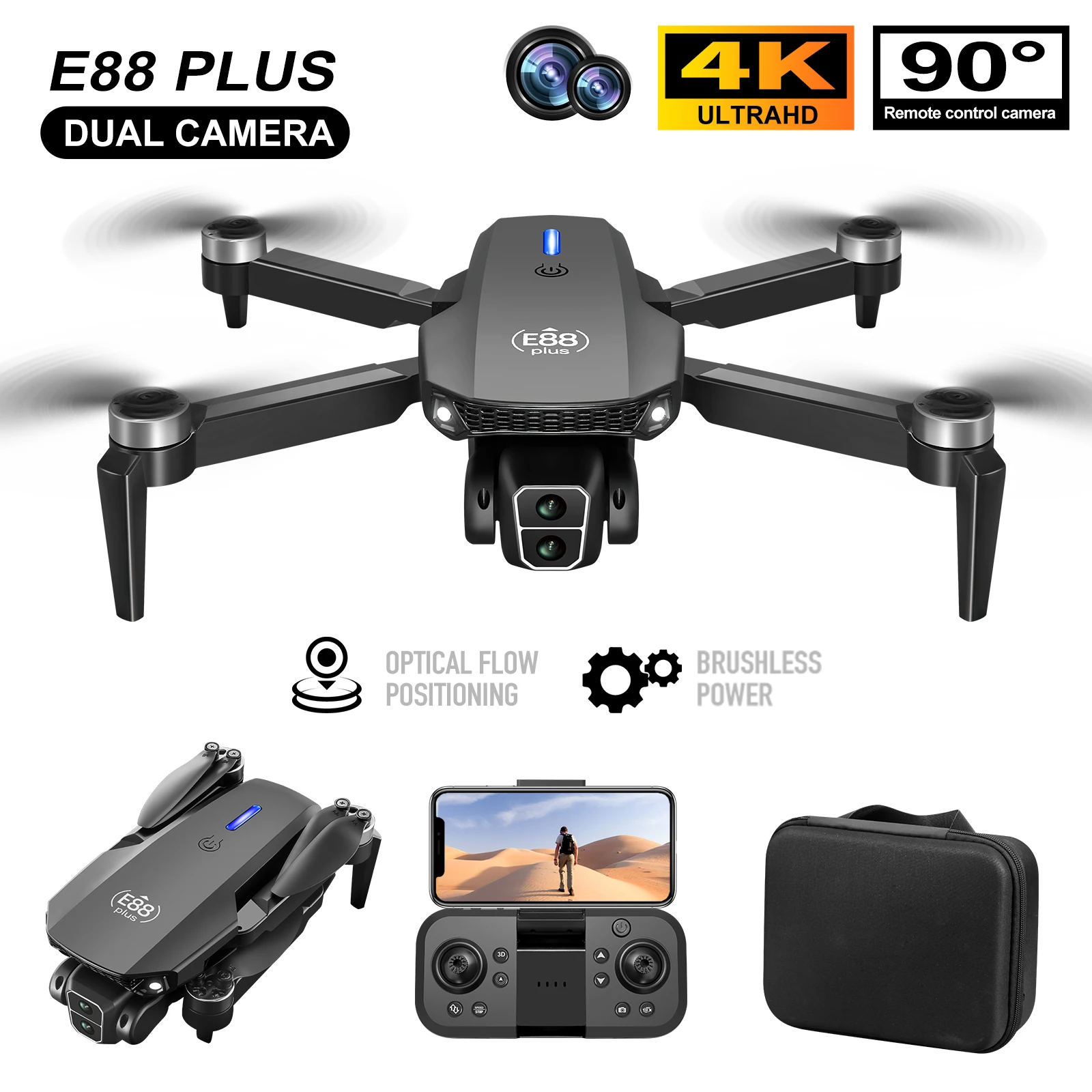 새로운 E88 Plus 쿼드콥터 드론: 90 °   전 - Drone Camera Night Vision 리뷰 및 가격